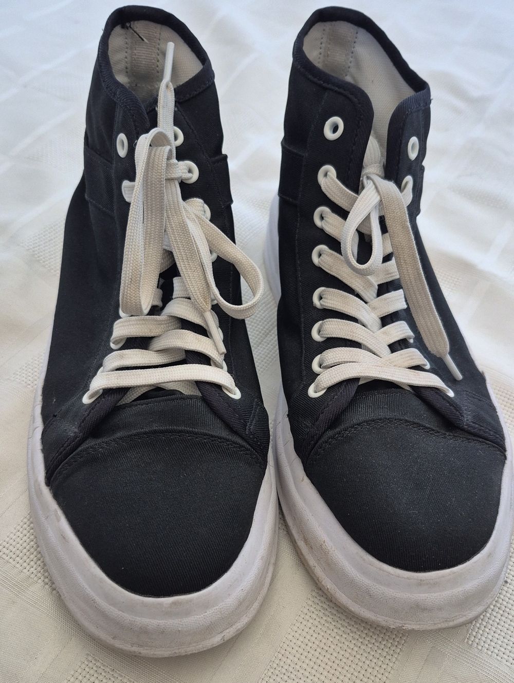 Women's Black High-Top Canvas Sneakers with White Laces